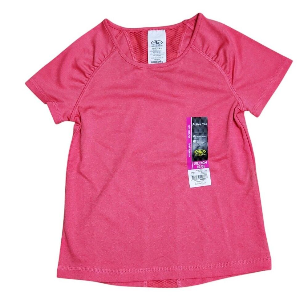 NWT Athletic Works Girls Sz XS (4-5) Active T Shirt Mesh Back Coral Punch